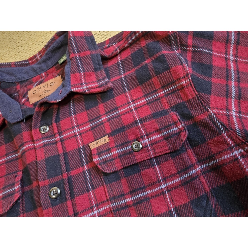 Orvis Mens Flannel Button Down Shirt Size XL with Hand Pockets Red Plaid Cotton - Picture 6 of 7